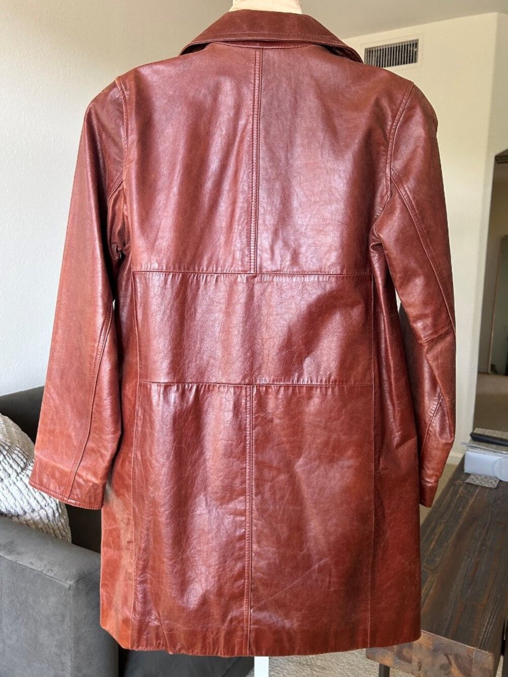 EXPRESS Coated Leather Mid-length Coat Rust Brown Size 3/4 EUC - Picture 7 of 9